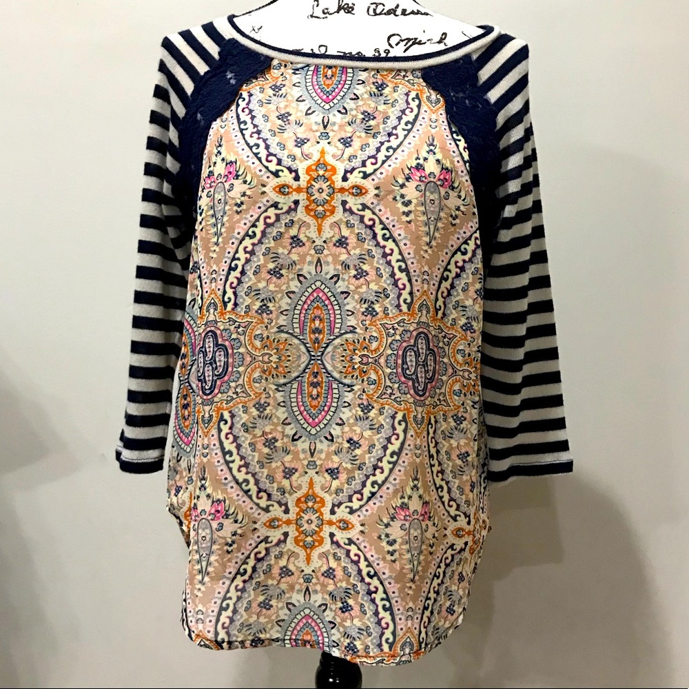 Love Fire | Multi Print Lace Detail Blouse — S